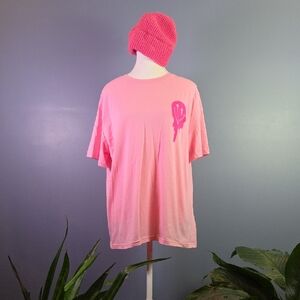 Motivational Positively Pink Oversized Graphic Tee with Drip Heart Detail